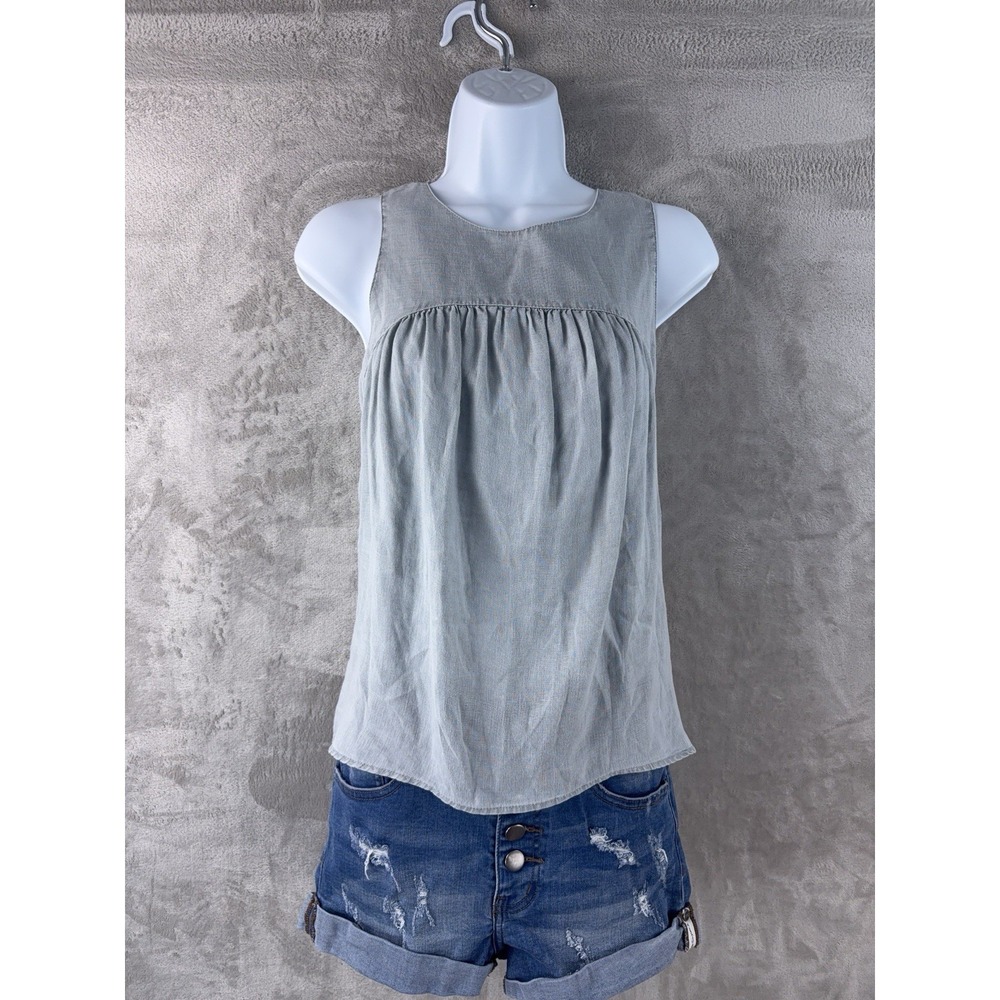 James Perse Gathered Linen Top Womens Size 1 Gray Casual Minimalist Lightweight
